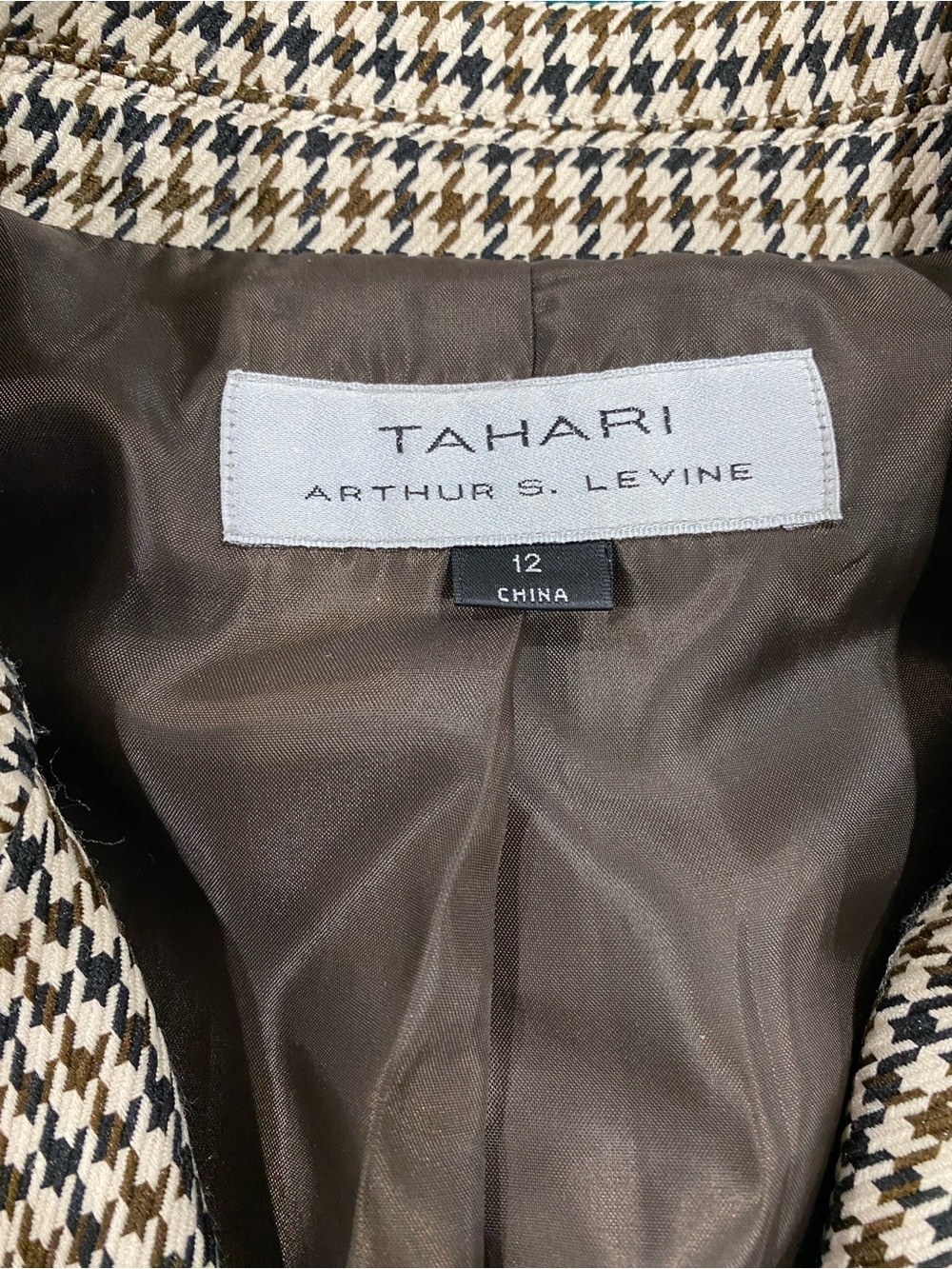 Tahari Brown, Black & Tan Houndstooth Women’s Blazer - Picture 2 of 16
